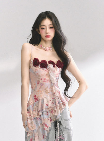 Crimson Rose Ruffle Top