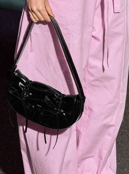 Ribbon Ruche Bag - Black