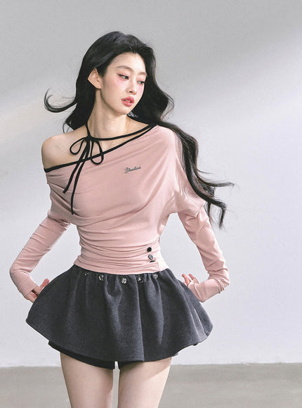 Blush Ribbon Off-Shoulder - Pink