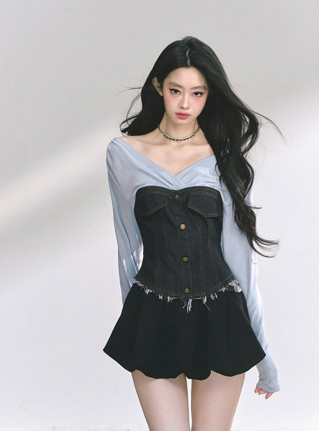 Denim Contrast Top