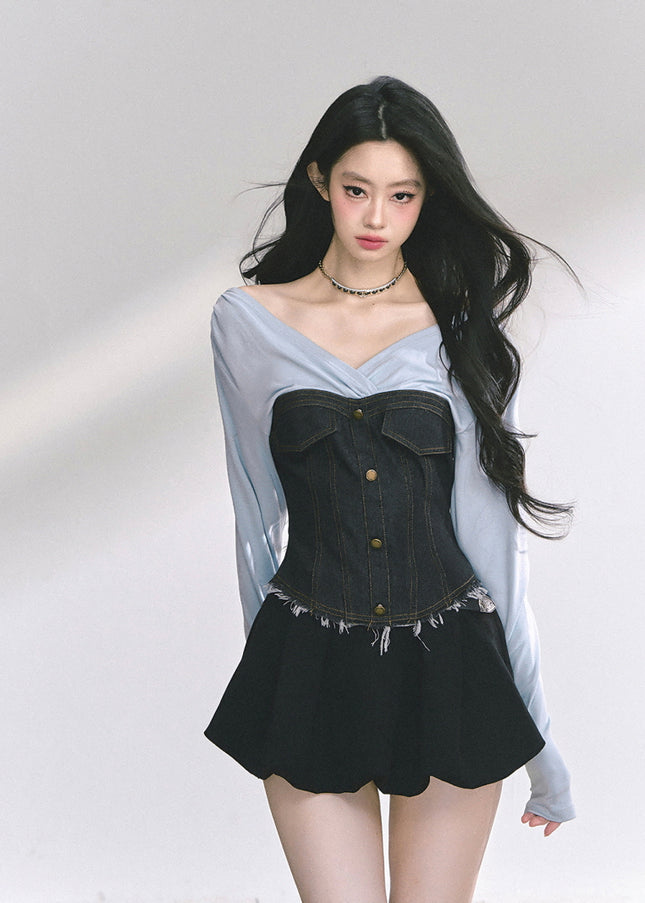 Denim Contrast Top