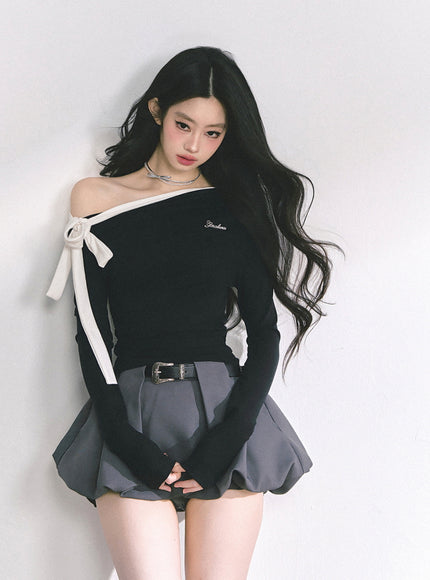 Contrast Strap Drape Top - Black