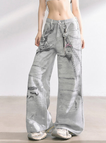 Marble Wash Wide Jeans