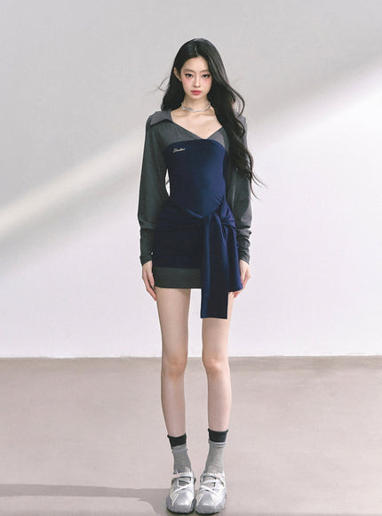 Noir Academia Wrap Dress - Navy