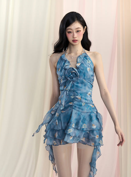 Azure Blossom Mini Dress
