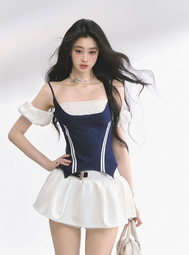Navy Contrast Panel Top
