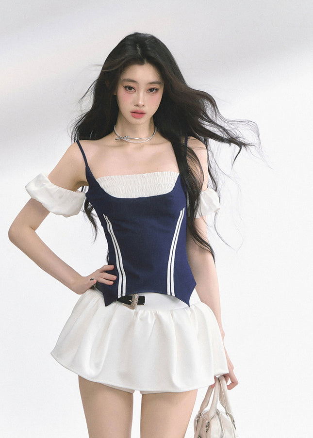 Navy Contrast Panel Top