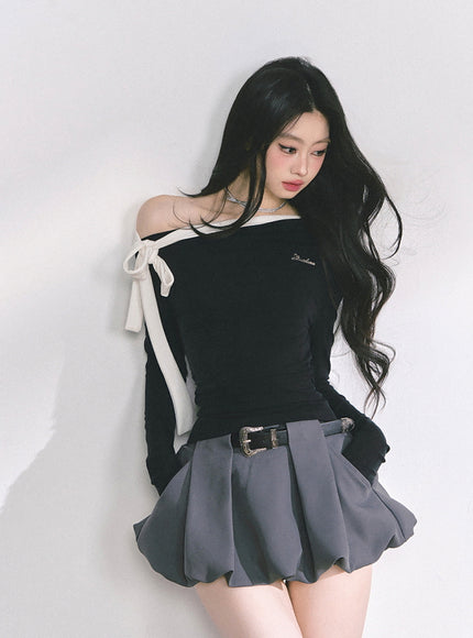 Contrast Strap Drape Top - Black