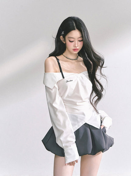 Asymmetric Elegance White Blouse