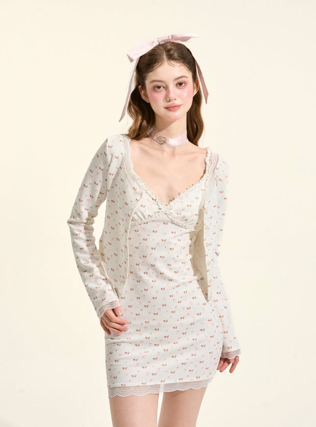 Cherry Blossom Cardigan Dress Set