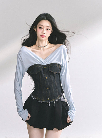 Denim Contrast Top