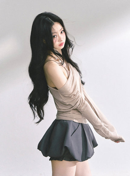 Minimal Drape Long Sleeve Top - Kahki