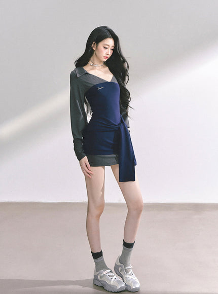 Noir Academia Wrap Dress - Navy
