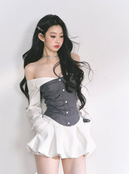 Midnight Off-Shoulder Shirt - Gray