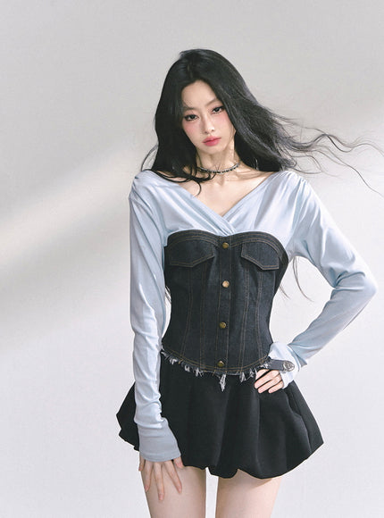 Denim Contrast Top