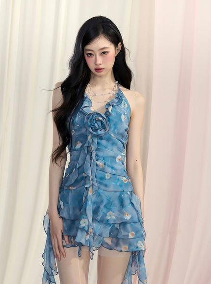 Azure Blossom Mini Dress