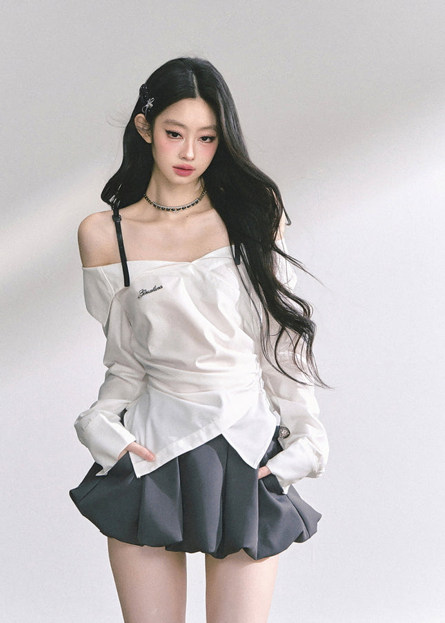 Asymmetric Elegance White Blouse