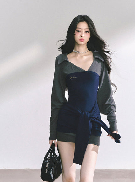 Noir Academia Wrap Dress - Navy