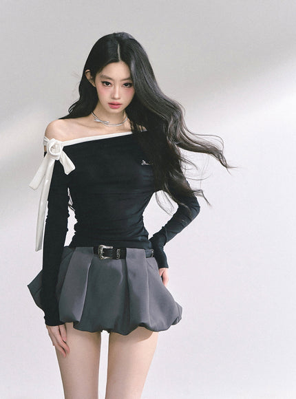 Contrast Strap Drape Top - Black