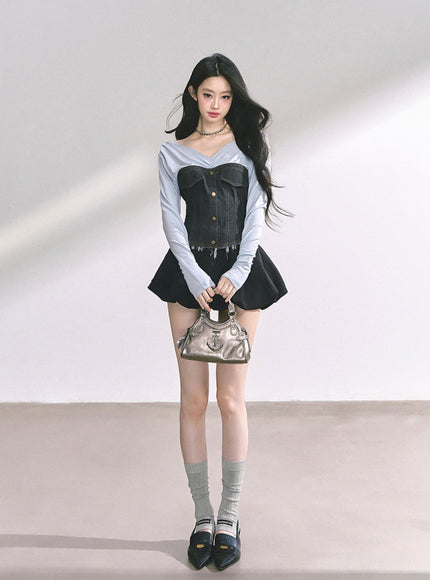 Denim Contrast Top