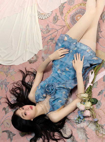 Azure Blossom Mini Dress