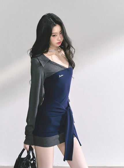 Noir Academia Wrap Dress - Navy