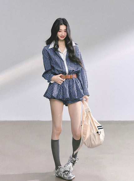 Urban Contrast Mini Dress Shawl Set - Blue