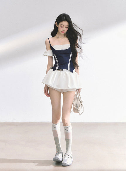 Navy Contrast Panel Top