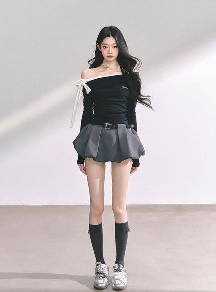 Contrast Strap Drape Top - Black