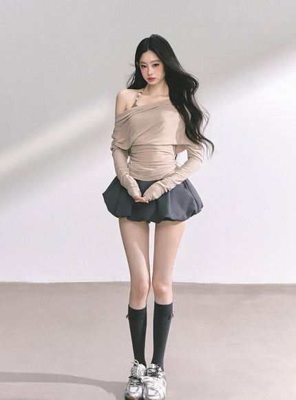 Minimal Drape Long Sleeve Top - Kahki