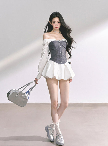 Midnight Off-Shoulder Shirt - Gray