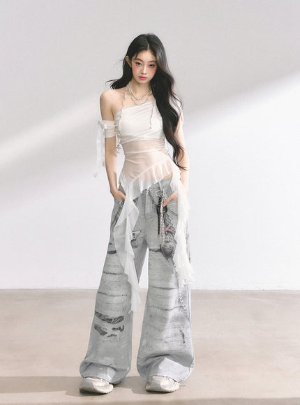 Marble Wash Wide Jeans