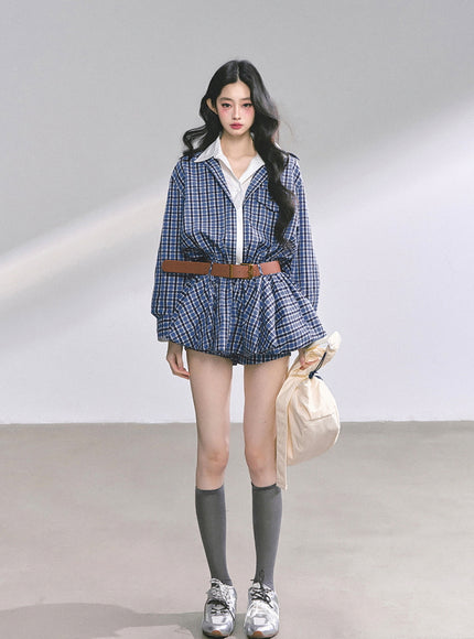 Urban Contrast Mini Dress Shawl Set - Blue