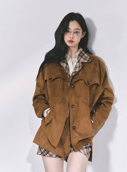 Classic Brown Jacket Skirt Set
