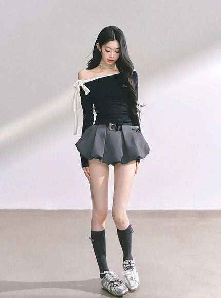 Contrast Strap Drape Top - Black