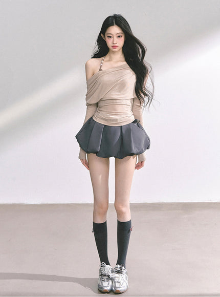 Minimal Drape Long Sleeve Top - Kahki