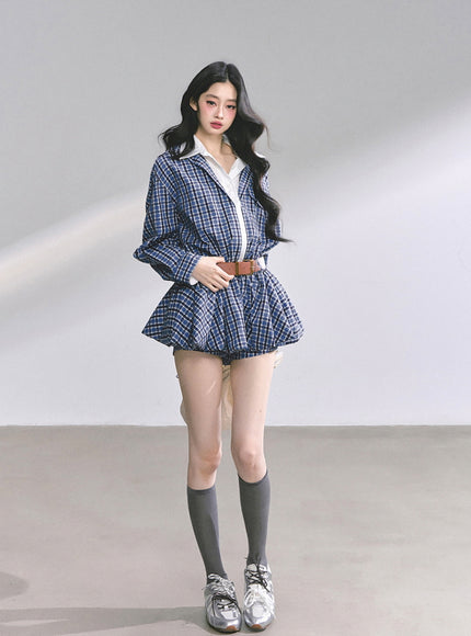 Urban Contrast Mini Dress Shawl Set - Blue