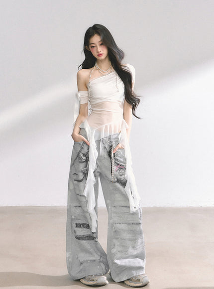 Marble Wash Wide Jeans