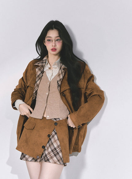 Classic Brown Jacket Skirt Set