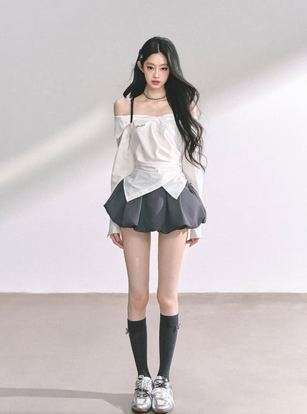 Asymmetric Elegance White Blouse