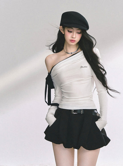 Contrast Strap Drape Top - White