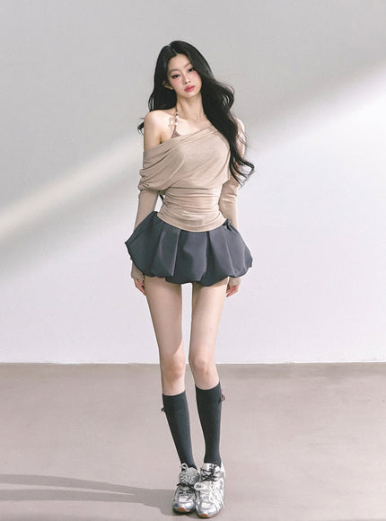 Minimal Drape Long Sleeve Top - Kahki