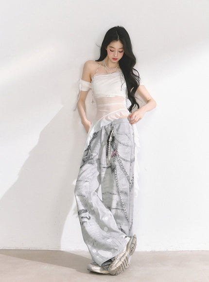 Marble Wash Wide Jeans