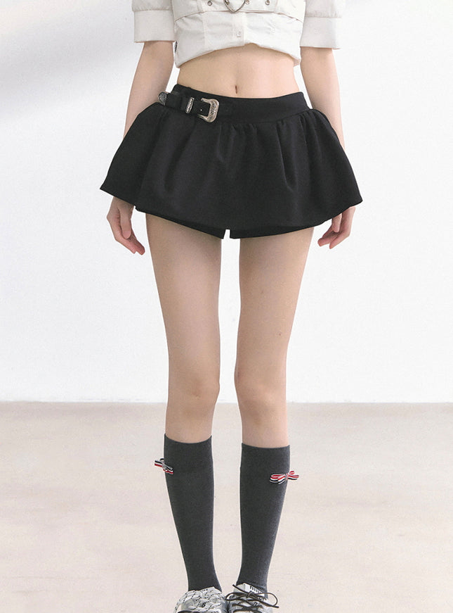 Western Buckle Mini Skirt - Black
