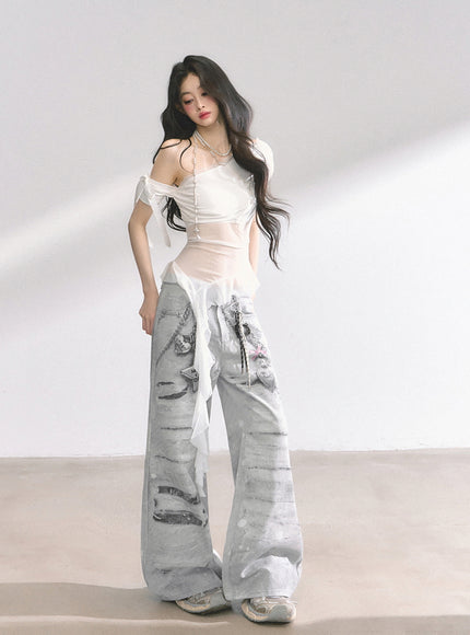 Marble Wash Wide Jeans