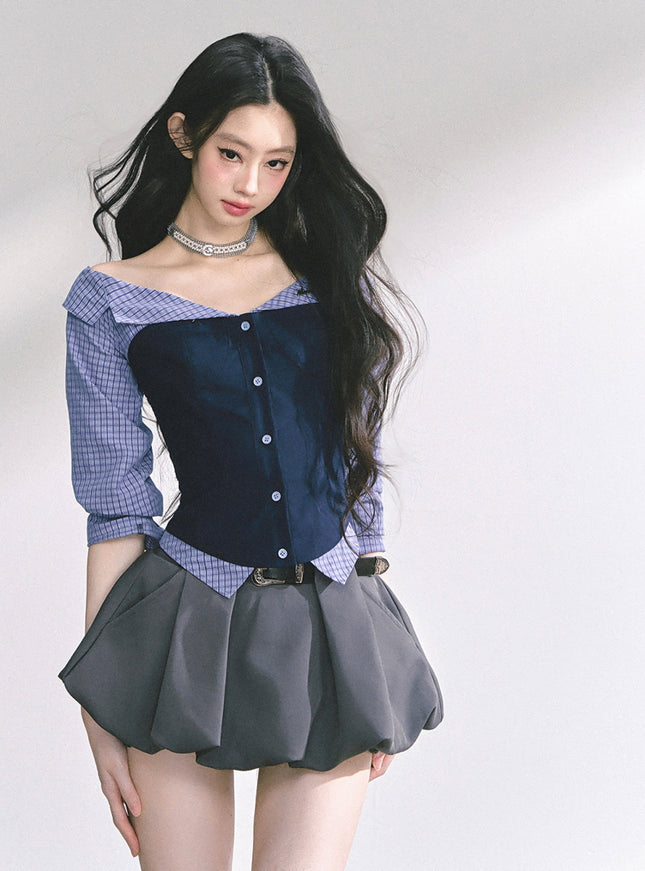 Midnight Off-Shoulder Shirt - Navy