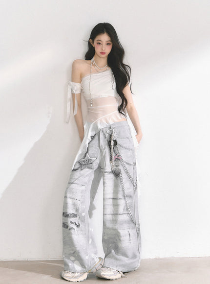 Marble Wash Wide Jeans