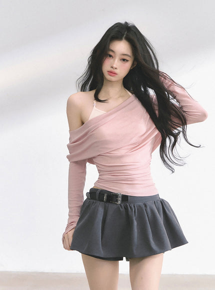 Minimal Drape Long Sleeve Top - Pink