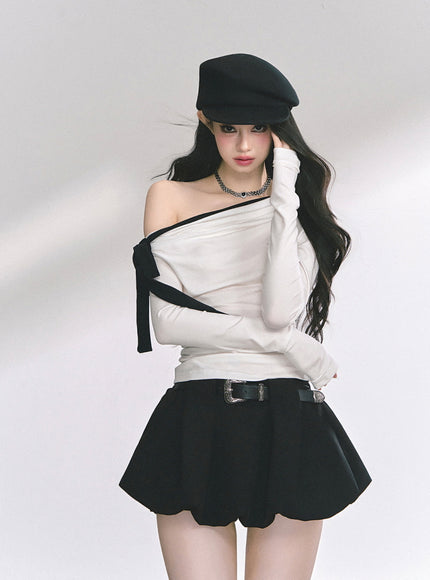 Contrast Strap Drape Top - White