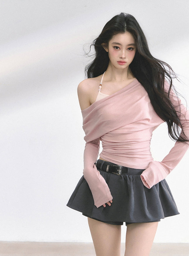 Minimal Drape Long Sleeve Top - Pink